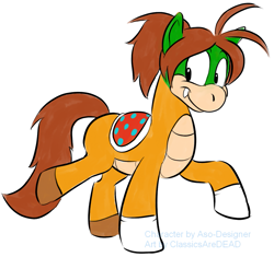 Size: 1137x1069 | Tagged: safe, artist:colossalstinker, oc, oc only, oc:nick, blank flank, commission, ponified, solo, super mario bros.