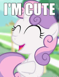 Size: 555x719 | Tagged: safe, edit, screencap, sweetie belle, pony, unicorn, captain obvious, cute, diasweetes, eyes closed, female, filly, image macro, meme, open mouth, raised hoof, smiling, solo, truth