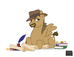 Size: 1165x900 | Tagged: safe, artist:mongrelmarie, oc, oc only, book, fedora, hat, parchment, quill, solo