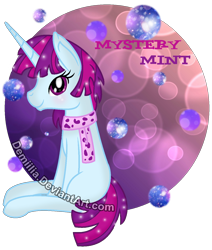 Size: 1160x1368 | Tagged: safe, artist:demiilia, mystery mint, pony, equestria girls, background human, clothes, equestria girls ponified, gift art, ponified, scarf, simple background, solo, transparent background