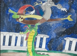 Size: 2338x1700 | Tagged: safe, artist:merrittwilson, discord, ben ali gator, dance of the hours, fantasia, traditional art