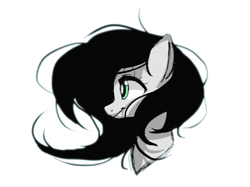 Size: 2570x1921 | Tagged: safe, artist:tingkoyy, oc, oc only, bust, grayscale, green eyes, monochrome, neo noir, partial color, portrait, smiling, solo, windswept mane