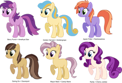 Size: 1279x870 | Tagged: safe, artist:colossalstinker, oc, oc only, blank flank, magical lesbian spawn, offspring, parent:amethyst star, parent:apple fritter, parent:berry punch, parent:candy mane, parent:carrot top, parent:cherry jubilee, parent:daring do, parent:davenport, parent:golden harvest, parent:mayor mare, parent:rainbowshine, parent:rarity, prent:goldengrape, simple background, transparent background