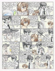 Size: 4976x6480 | Tagged: safe, artist:flicker-show, oc, oc only, oc:flicker show, oc:jitter bug, oc:mr. trinket, comic:dark stranger, absurd resolution, comic, hat, traditional art