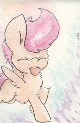 Size: 681x1046 | Tagged: safe, artist:slightlyshade, scootaloo, fluffy, solo, tongue out, traditional art