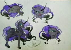 Size: 4193x2921 | Tagged: safe, artist:artmadebyred, nightmare rarity, facial expressions, fangs, sketch dump, traditional art, watercolor painting