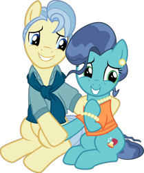 Size: 11997x14373 | Tagged: safe, artist:pink1ejack, mrs. paleo, the fault in our cutie marks, absurd resolution, clothes, jewelry, married couple, mr. paleo, necklace, pearl necklace, scarf, simple background, sitting, transparent background, vector