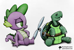 Size: 1200x800 | Tagged: safe, artist:rockingscorpion, spike, tank, dragon, tanks for the memories, twins