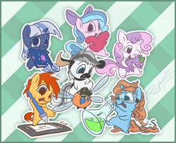 Size: 924x750 | Tagged: safe, artist:assasinmonkey, spike, sweetie belle, oc, oc:hope diamond, oc:silverlay, oc:snoopy stallion, oc:tracy swift, oc:valence, dragon, chibi, cute