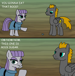 Size: 604x608 | Tagged: safe, artist:platinumdrop, maud pie, oc, oc:platinumdrop, comic, eating, nom, rock sugar