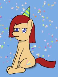 Size: 750x1000 | Tagged: safe, artist:the-skullivan, oc, oc only, oc:rock candy, confetti, hat, newbie artist training grounds, offspring, party hat, solo