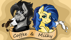 Size: 3840x2160 | Tagged: safe, artist:ciderpunk, derpibooru exclusive, oc, oc only, oc:coldbrewcoffee, oc:milky way, pony, coffee, female, mare, milk