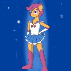 Size: 894x894 | Tagged: safe, artist:sailormod, scootaloo, anthro, plantigrade anthro, pose, sailor ponies, sailor pony, sailor scout, scootamoon, solo