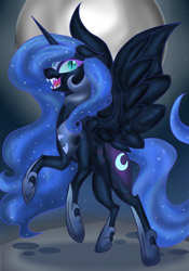 Size: 2073x2967 | Tagged: safe, artist:skybreeze-mastermc, nightmare moon, floppy ears, moon, solo, spread wings