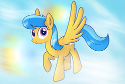 Size: 1699x1147 | Tagged: safe, artist:bluemeganium, pegasus, pony, background pony, cloud, cloudy, rainbows, sky, sky sweeper