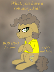 Size: 500x667 | Tagged: safe, artist:crazynutbob, cheese sandwich, crossed legs, discorded, frown, grumpy