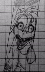 Size: 1632x2561 | Tagged: safe, artist:colossalstinker, oc, oc only, g3, animatronic, crossover, five nights at freddy's, graph paper, monochrome, nightmare fuel, solo, traditional art