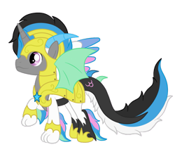 Size: 955x800 | Tagged: safe, artist:silverromance, oc, oc only, oc:castiel the alicorn draconequus, alicorn, bat pony, original species, alicorn oc, armor