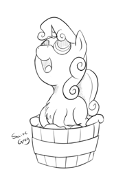 Size: 665x1000 | Tagged: safe, artist:saine grey, sweetie belle, pony, unicorn, basket, filly, monochrome, sketch