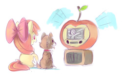 Size: 1280x826 | Tagged: safe, artist:ende26, apple bloom, winona, adorabloom, cute, simple background, television