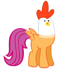 Size: 833x959 | Tagged: safe, scootaloo, chicken, body swap, head swap, scootachicken, simple background, solo, transparent background, vector, what has science done