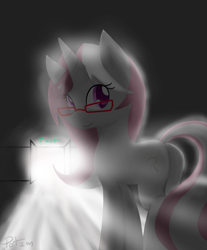 Size: 1686x2032 | Tagged: safe, artist:potzm, oc, oc only, oc:lawyresearch, pony, unicorn, glasses, looking at you, looking back, plot, solo