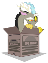 Size: 2000x2600 | Tagged: safe, artist:tizerfiction, discord, make new friends but keep discord, cardboard box, simple background, solo, transparent background, vector