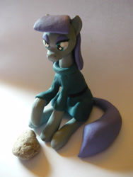 Size: 2121x2828 | Tagged: safe, artist:oliverthepanda, boulder (pet), maud pie, earth pony, pony, clothes, craft, custom, dress, figurine, handmade, irl, photo, sculpture, sitting, solo