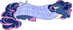 Size: 1280x536 | Tagged: safe, artist:thepoisonjackal, bon bon, sweetie drops, blanket, cloven hooves, colored hooves, cute, eyes closed, fluffy, sleeping, solo, species swap