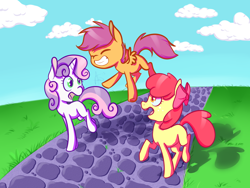 Size: 1200x900 | Tagged: safe, artist:vividvulpine, apple bloom, scootaloo, sweetie belle, cutie mark crusaders