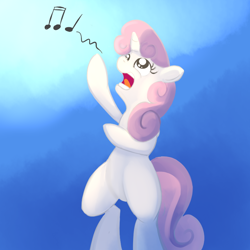 Size: 800x800 | Tagged: safe, artist:cheshiresdesires, sweetie belle, pony, bipedal, singing, solo