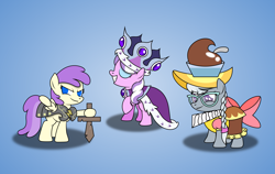 Size: 3429x2161 | Tagged: safe, artist:ideltavelocity, alula, chancellor puddinghead, commander hurricane, diamond tiara, princess platinum, silver spoon, clothes, costume, ruff (clothing), wooden sword