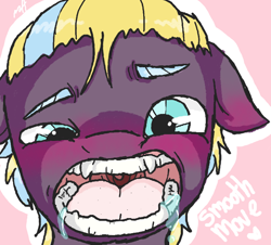 Size: 664x600 | Tagged: safe, artist:kelpiesnshit, artist:sexygoatgod, oc, oc only, oc:smooth move, close-up, drool, human teeth, maw, mawshot, mouth, solo