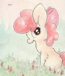 Size: 686x799 | Tagged: safe, artist:slightlyshade, derpibooru import, apple bloom, solo, traditional art