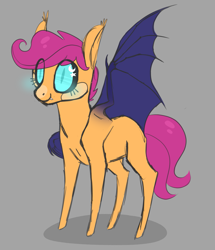 Size: 1199x1392 | Tagged: safe, artist:jellybeanbullet, scootaloo, bat pony, pony, bat ponified, race swap, scootabat, solo, student of the night