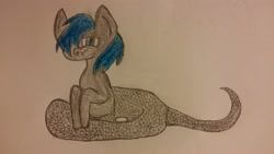 Size: 4160x2340 | Tagged: safe, artist:sapphirestone, lamia, original species, pony, fangs, scales, silly, silly pony, tail, tongue out, traditional art