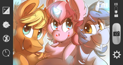 Size: 1280x679 | Tagged: safe, artist:blitzpony, oc, oc only, oc:lucid dream, oc:sugary violet, chest fluff, commission, cute, iphone, magic, selfie, shipping, smiling, technology