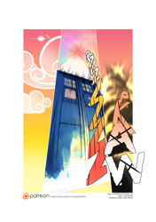 Size: 3541x5016 | Tagged: safe, artist:gashiboka, comic:recall the time of no return, comic, doctor who, falling, no pony, patreon, patreon logo, tardis