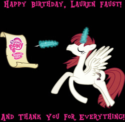 Size: 640x622 | Tagged: safe, oc, oc only, oc:fausticorn, birthday, happy birthday lauren faust, lauren faust, my little pony logo, ponified, solo