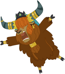 Size: 1756x2000 | Tagged: safe, artist:nimaru, prince rutherford, yak, party pooped, cloven hooves, crown, ear piercing, earring, horn ring, jewelry, male, open mouth, piercing, regalia, simple background, solo, tongue out, transparent background, vector, yak smash