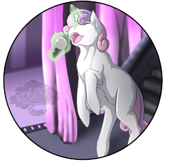 Size: 1300x1230 | Tagged: safe, artist:kuroleopard, sweetie belle, eyes closed, magic, microphone, singing, solo, telekinesis