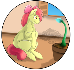 Size: 1300x1230 | Tagged: safe, artist:kuroleopard, derpibooru import, apple bloom, plant, solo