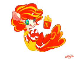 Size: 1000x800 | Tagged: safe, artist:ciciya, oc, oc only, oc:ciciya, oc:corporate whore, clothes, cosplay, costume, fast food, french fries, mcdonald's, ponified, ronald mcdonald, socks, solo, striped socks, uncle mcdonald's costume