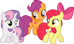 Size: 10000x6044 | Tagged: safe, artist:aethon056, apple bloom, scootaloo, sweetie belle, crusaders of the lost mark, .svg available, absurd resolution, cutie mark, cutie mark crusaders, it happened, looking back, raised hoof, simple background, the cmc's cutie marks, transparent background, trio, vector