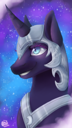 Size: 1119x1998 | Tagged: dead source, safe, artist:shinako-tan, nightmare moon, bust, portrait, solo