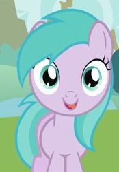 Size: 346x498 | Tagged: safe, screencap, aura (character), filly, smiling, stare, tongue out