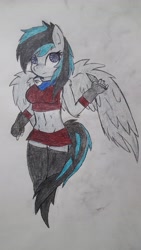 Size: 2988x5312 | Tagged: safe, artist:bladewing, oc, oc only, oc:neomi, anthro, pegasus, anthro oc, belly button, midriff, naruto, ninja, solo, traditional art, wings