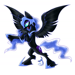 Size: 1680x1680 | Tagged: safe, artist:lintion, nightmare moon, open mouth, rearing, solo, spread wings, unshorn fetlocks