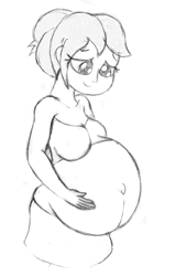 Size: 1235x1816 | Tagged: safe, artist:mlp-pregnancy-is-magic, oc, oc only, oc:bundle joy, equestria girls, belly, belly button, equestria girls-ified, monochrome, pregnant, pregnant equestria girls, sketch, solo