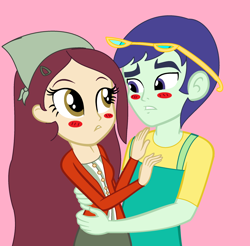 Size: 2420x2377 | Tagged: safe, artist:t-mack56, blueberry cake, normal norma, normal norman, equestria girls, background human, blueberry muffin (r63), equestria guys, male, normalcake, rule 63, shipping